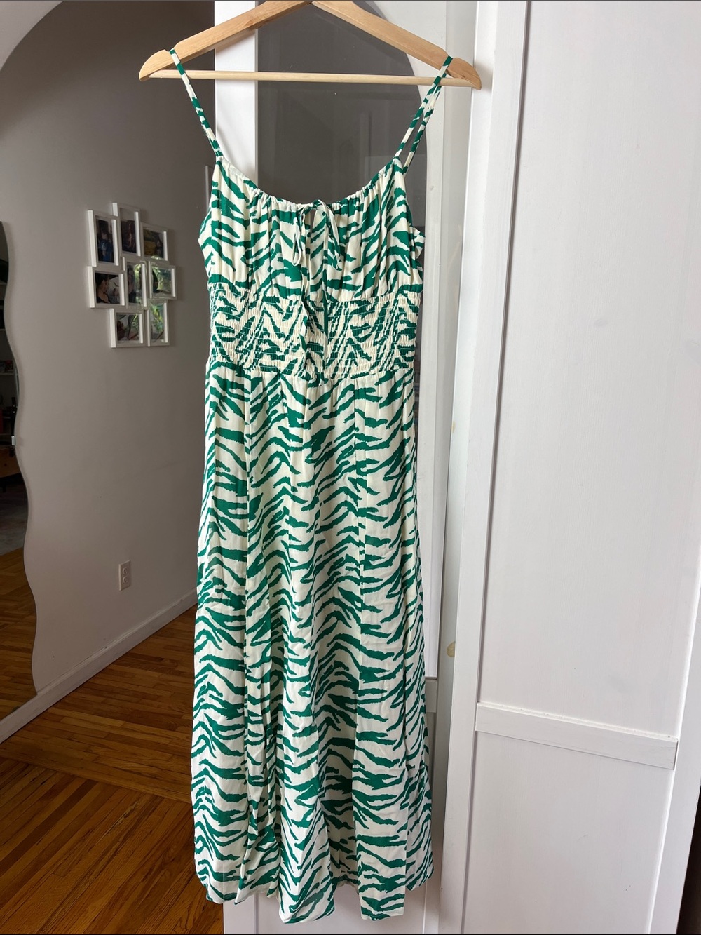 Reformation Green and Cream Zebra-Print Midi Dress